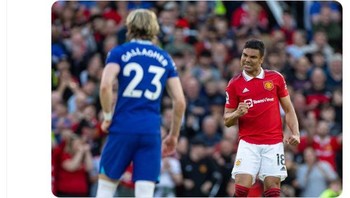 Ekspresi Casemiro ini menggambarkan wajah fans MU pagi ini. Foto: Twitter