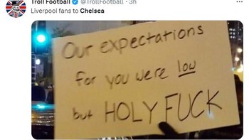 Pesan Liverpool pada Chelsea. Foto: Twitter