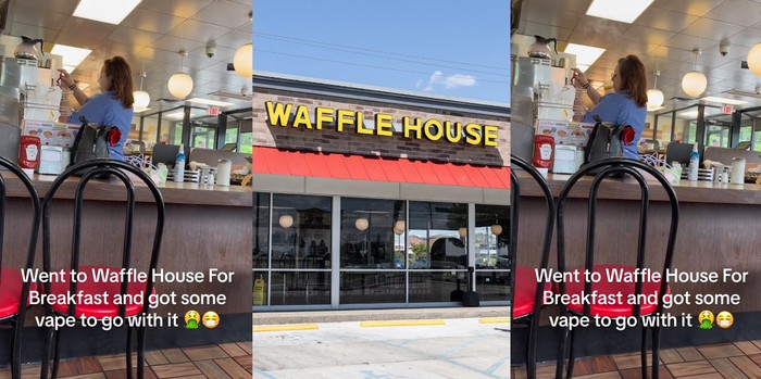 Duh! Pekerja Restoran Waffle Kepergok Merokok Saat Membuat Pesanan