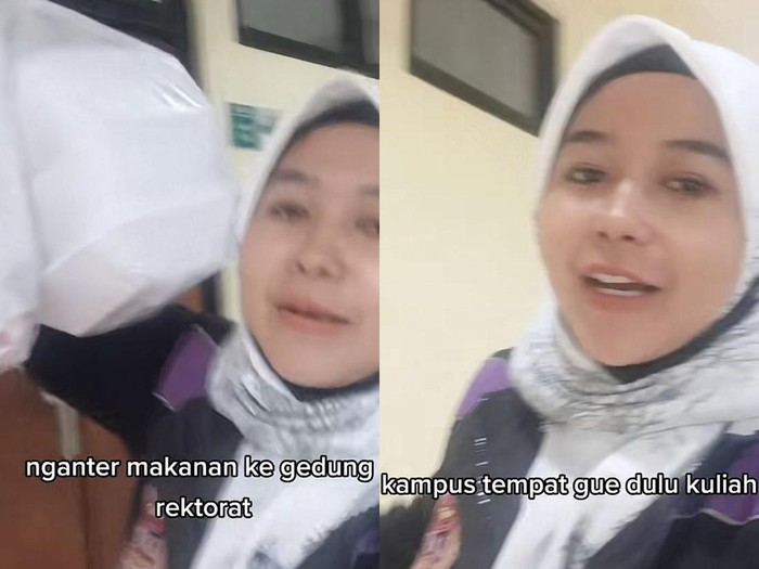 Wanita ini datang ke kampusnya sendiri untuk mengantarkan pesanan makanan sebagai ojek online, viral di media sosial.