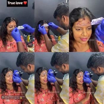 Aksi seorang wanita yang membuat tato dengan nama suaminya di dahinya sendiri viral di media sosial.