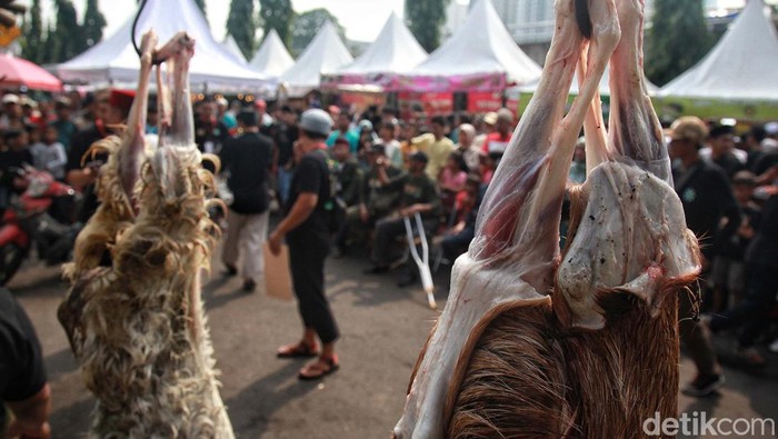 Unik, Ada Lomba Menguliti Kambing di Lebaran Tenabang Lebaran Tenabang kembali digelar di Jl Mas Mansyur, Jakarta Pusat, Sabtu (27/5/2023). Salah satu acaranya adalah lomba menguliti kambing.