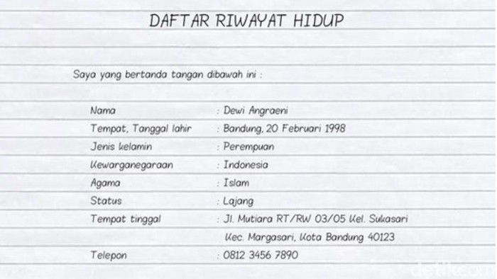 Daftar riwayat hidup tulisan tangan