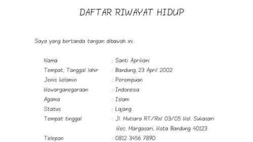Daftar riwayat hidup tulisan tangan