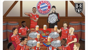 Pemain Bayern Munich pun berpesta atas keberhasilan mereka menguncii gelar kesebelas berurutan. Foto: Twitter