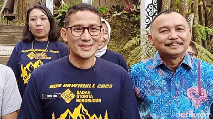 Menteri Pariwisata dan Ekonomi Kreatif (Menparekraf) Sandiaga Uno berkunjung ke Glamping Deloano, Purworejo, Minggu (28/5/2023).