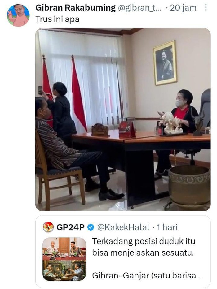 Gibran posting foto Jokowi duduk berhadapan dengan Megawati. Foto diunggah Senin (29/5/2023).