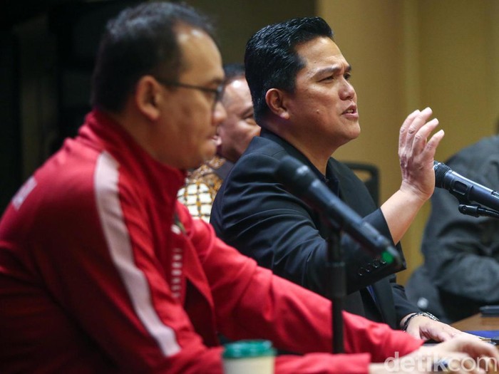 Ketum PSSI Erick Thohir mengumumkan harga tiket  Indonesia vs Argentina di GBK, Jakarta, Senin (29/5/2023). Harganya mulai dari Rp 600 ribu hingga Rp 4 jutaan.