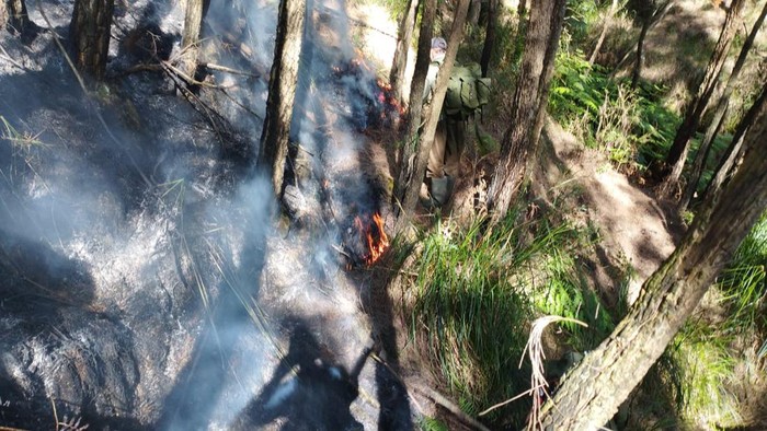 pemadaman kebakaran di lereng Welirang wilayah Mojokerto