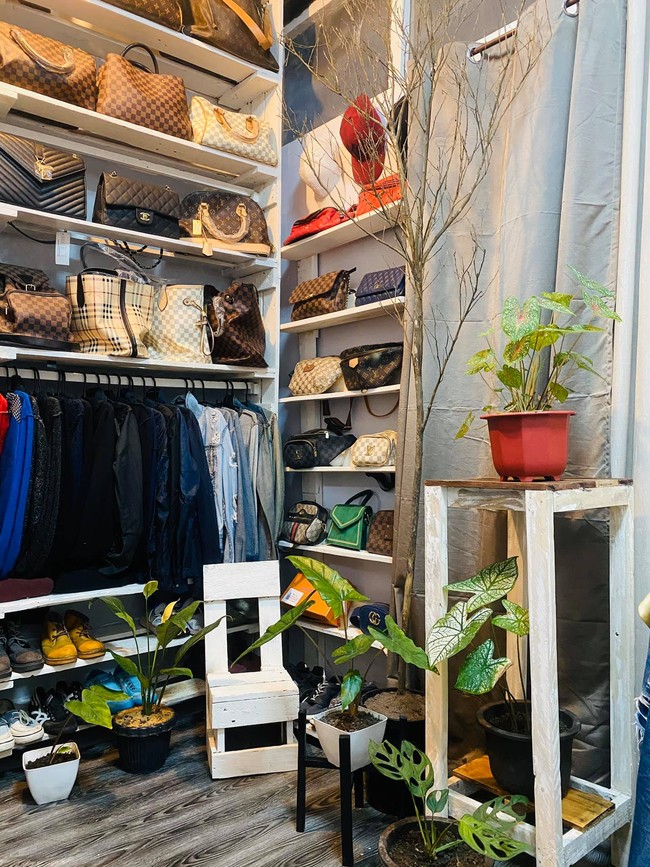 Penampakan rak-rak yang dipenuhi dengan koleksi baju, tas, dan sepatu yang terlihat tertata rapi. Untuk mempercantik ruangan juga terdapat beberapa tanaman-tanaman hias. Foto: Facebook/Miykal Chun