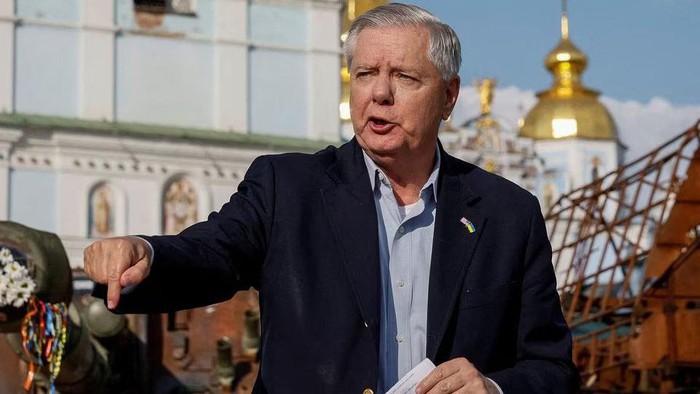 U.S. Senator Lindsey Graham speaks during an interview with media, as Russias attack on Ukraine continues, in Kyiv, Ukraine May 26, 2023. REUTERS/Alina Smutko