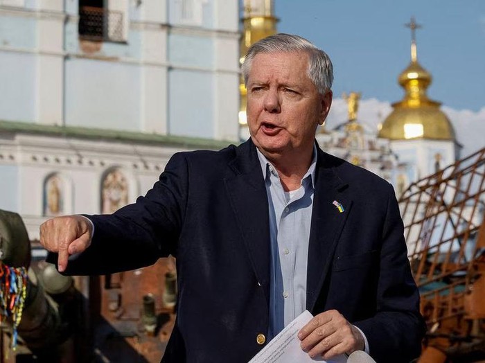 U.S. Senator Lindsey Graham speaks during an interview with media, as Russias attack on Ukraine continues, in Kyiv, Ukraine May 26, 2023. REUTERS/Alina Smutko