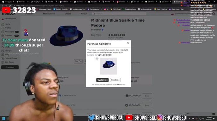 Seorang streamer kondang asal Amerika dengan nama panggungnya, Ishowspeed, kembali membuat heboh dunia maya. Kali ini dirinya secara tidak sengaja telah membeli sebuah item mahal di Roblox.