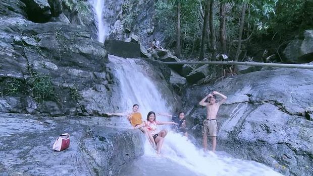 Suasana di Air Terjun Gerobogan Desa Pelangan, Lombok Barat, Selasa (30/5/2023).