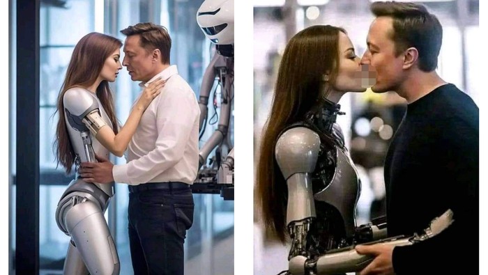 Foto Rekayasa AI Elon Musk Cium Robot