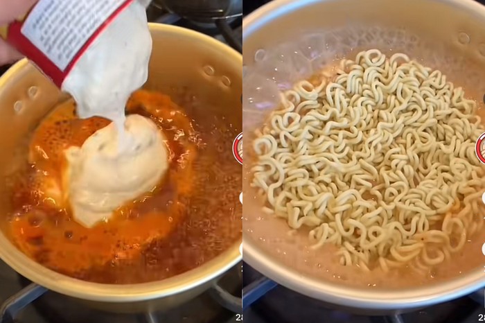 Kreasi mie instan 2 bahan dengan sup krim jamur.