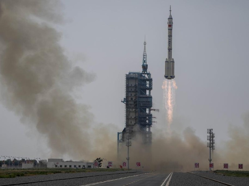 A Long March rocket carrying a crew of Chinese astronauts in a Shenzhou-16 spaceship lifts off at the Jiuquan Satellite Launch Center in northwestern China, Tuesday, May 30, 2023. (AP Photo/Mark Schiefelbein)