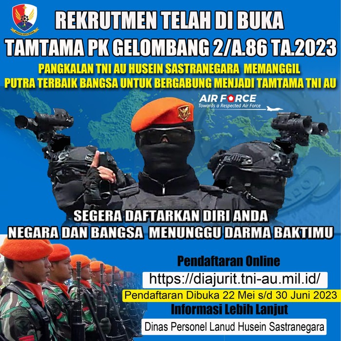 TNI AU Buka Penerimaan Anggota Pasukan Elit, Simak Syaratnya