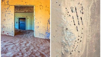 Pasir yang telah mengambil alih Kolmanskop - sebuah kota pertambangan berlian yang didirikan pada tahun 1912 di Gurun Namib - perlahan-lahan merayap masuk setelah ditinggalkan pada tahun 1956. Penduduk dan pengunjung Eropa menikmati berbagai kemewahan di Kolmanskop hingga berlian tidak lagi berlimpah. Foto: Ranker