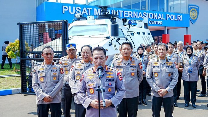 Kapolri Jenderal Listyo Sigit Prabowo di Pusat Misi Internasional Polri Serpong Utara, Tangerang Selatan, Banten, Rabu (31/5/2023).