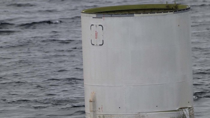 A handout picture shows what is believed to be a part of a space launch vehicle that North Korea said crashed into the sea off the west coast of the divided peninsula, South Korea, May 31, 2023.   The Defense Ministry/Handout via REUTERS   ATTENTION EDITORS - THIS IMAGE HAS BEEN SUPPLIED BY A THIRD PARTY.