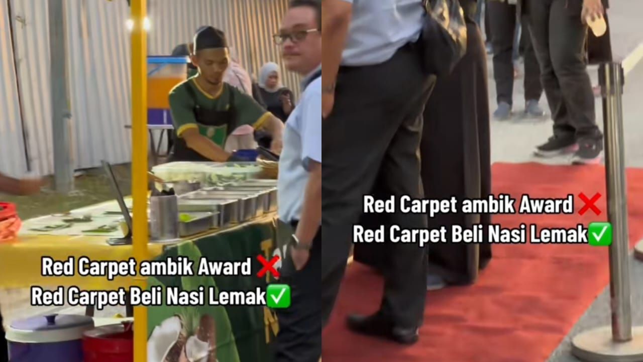 Unik! Warung Nasi Lemak Ini Gelar Karpet Merah Untuk Sambut Pembeli