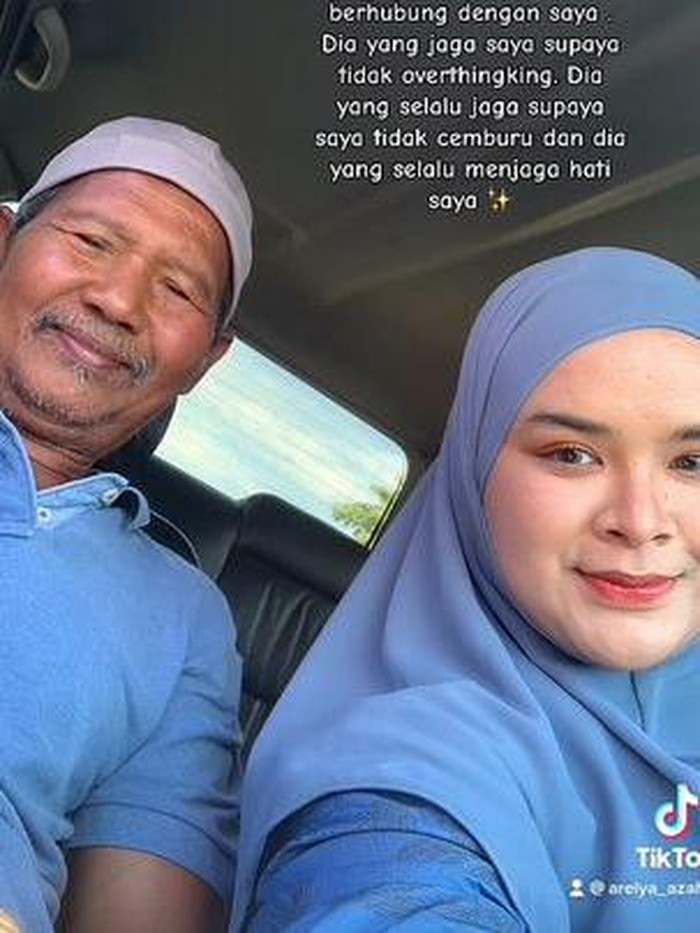 Foto pasangan beda usia  Nur Arelya Azahar dan  Muhamed Saman, viral di media sosial