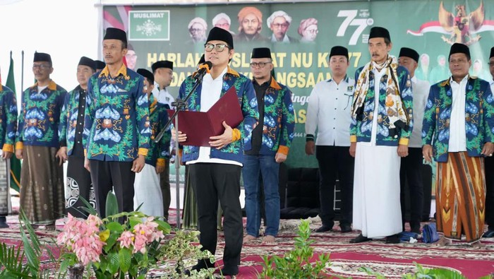 Ketum PKB Muhaimin Iskandar atau Cak Imin menjadi Inspektur Upacara Apel Kebangsaan memperingati Hari Lahir Pancasila di OKU Timur, Kamis (1/6/2023). (dok Istimewa)