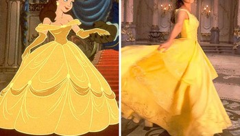 Emma Watson ketika memerankan Putri Belle di Beauty and the Beast dibandingkan versi animasi. Ini udah mirip oke sih. Foto: (Bored Panda).
