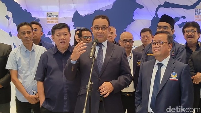 Anies Baswedan di NasDem Tower, Jakpus (Annisa Aulia/detikcom)