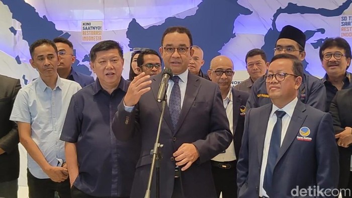 Anies Baswedan di NasDem Tower, Jakpus (Annisa Aulia/detikcom)