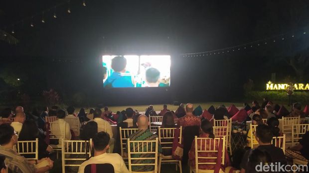 Suasana pemutaran perdana film dokumenter Unearthing Muarajambi Temple di Manohara Candi Borobudur, Sabtu (3/6/2023).