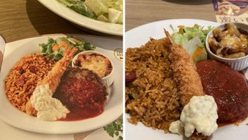 Nasi goreng beserta lauk dan sausnya yang sama persis di iklan di Jepang. Foto: Boredpanda