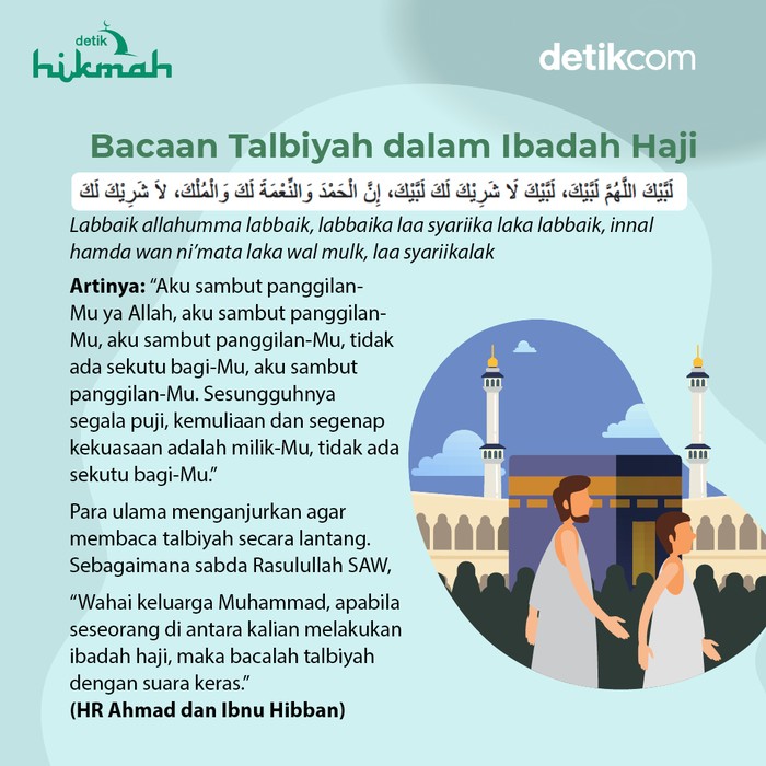 Infografis bacaan talbiyah. Infografis bacaan talbiyah dalam ibadah haji.