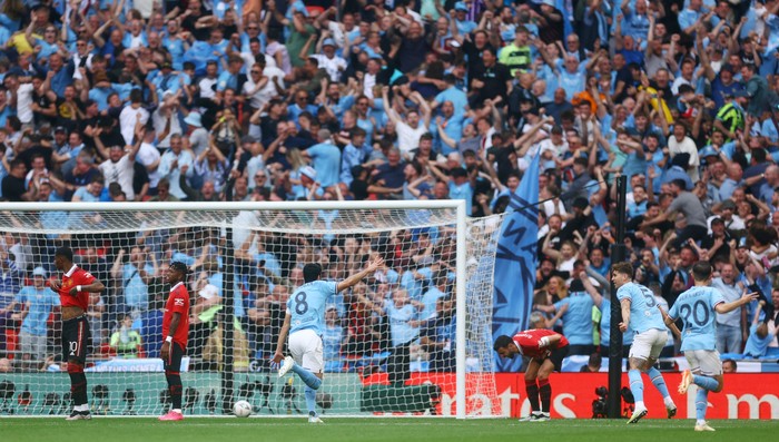 Soccer Football - FA Cup Final - Manchester City v Manchester United - Wembley Stadium, London, Britain - June 3, 2023 Manchester Citys Ilkay Gundogan celebrates scoring their second goal Action Images via Reuters/Paul Childs
