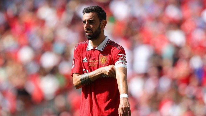 LONDON, ENGLAND - JUNE 03: Bruno Fernandes of Manchester United during the FA Cup final match between Manchester City and Manchester United at Wembley Stadium on June 03, 2023 in London, England. (Photo by James Gill - Danehouse/Getty Images)