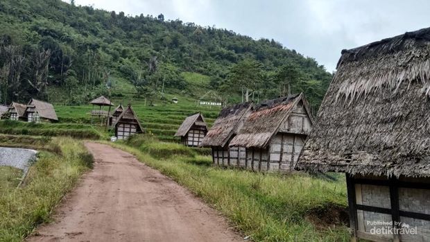 Jalan masuk Kasepuhan terdapat deretan lumbung padi