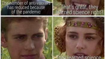 Jumlah orang yang antivaksin berkurang karena adanya pandemi. Karena apa hayo? Foto: sarcasticpremed via Bored Panda  