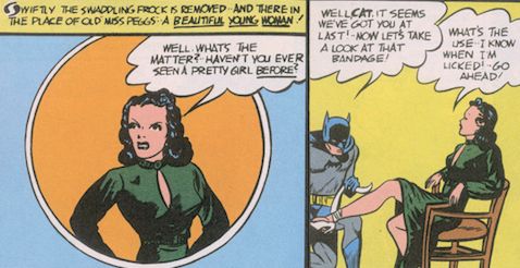 Penampilan perdana Catwoman di komik Batman #1 (1940).