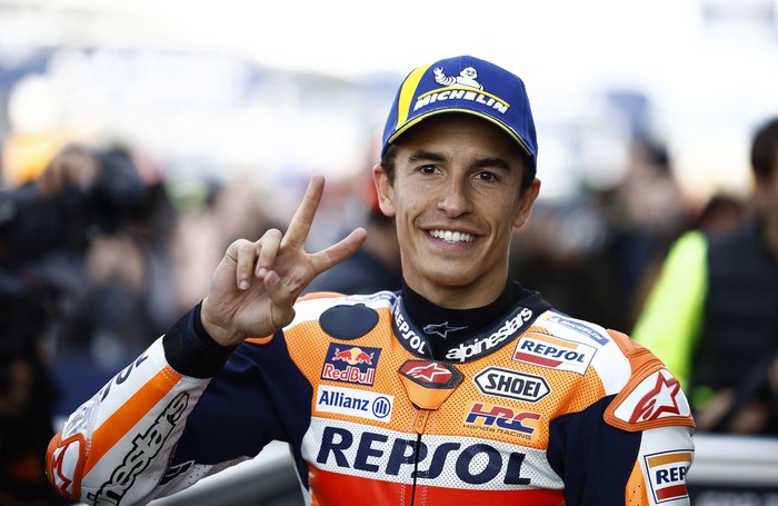 MotoGP - French Grand Prix - Bugatti Circuit, Le Mans, France - May 13, 2023 Repsol Honda Teams Marc Marquez poses after qualifying in second place REUTERS/Stephane Mahe