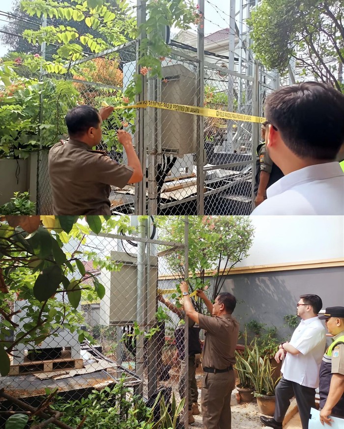 Penyeglan tower BTS di Taman Semanan Indah, Jakbar, 6 Juni 2023. (Dokumentasi William A Sarana dari PSI)
