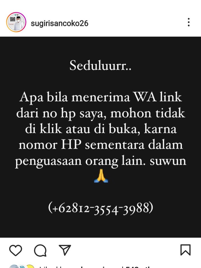 WhatsApp Bupati Ponorogo Sugiri Sancoko diretas