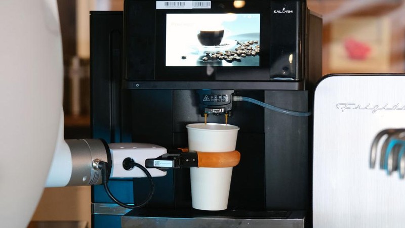 NEW YORK, NEW YORK - MAY 31: A two-armed robot called 