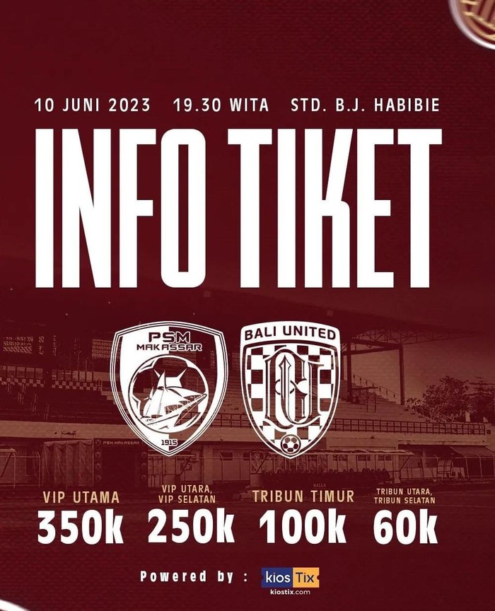 Tiket PSM Makassar Vs Bali United di leg kedua playoff Liga Champions Asia telah dibuka.