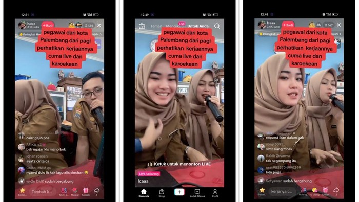Viral diduga ASN di Palembang live TikTok dan karaokean.