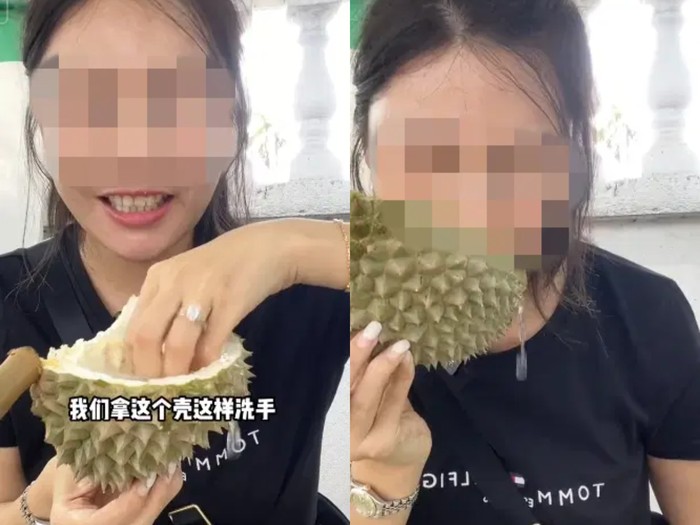 Aksi food vlogger minum air bekas cuci tangan di cangkang durian bikin geli netizen