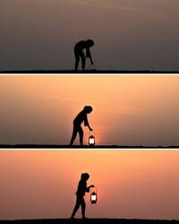 Foto siluet Matahari terbenam