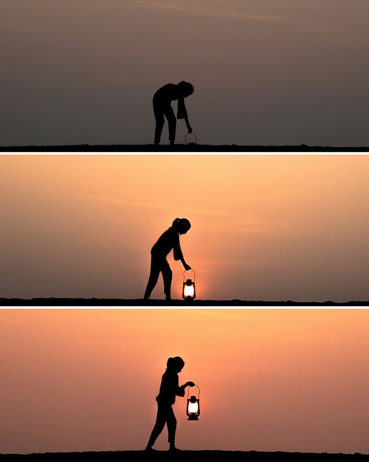 Foto siluet Matahari terbenam