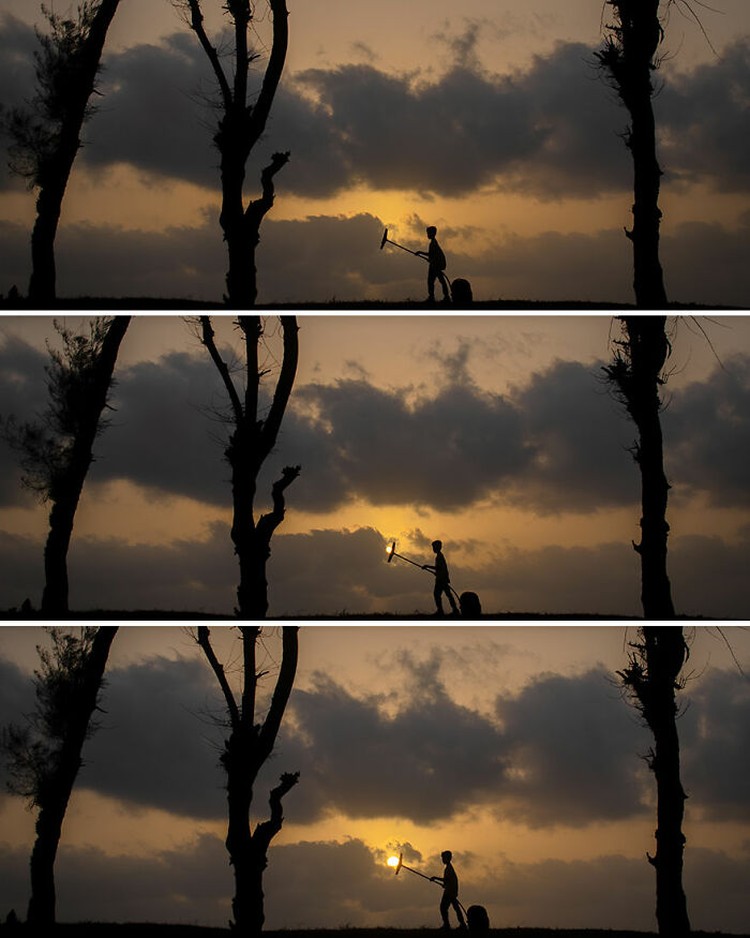 Foto siluet Matahari terbenam