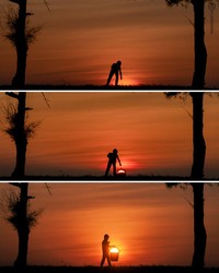 Foto siluet Matahari terbenam